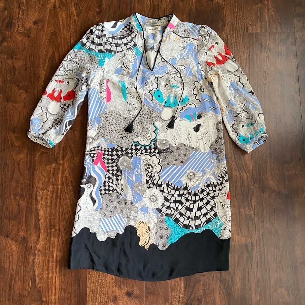 Anthropologie Drawing By Florence Balducci Silk Cleo Dress 
Animals 
Size XS